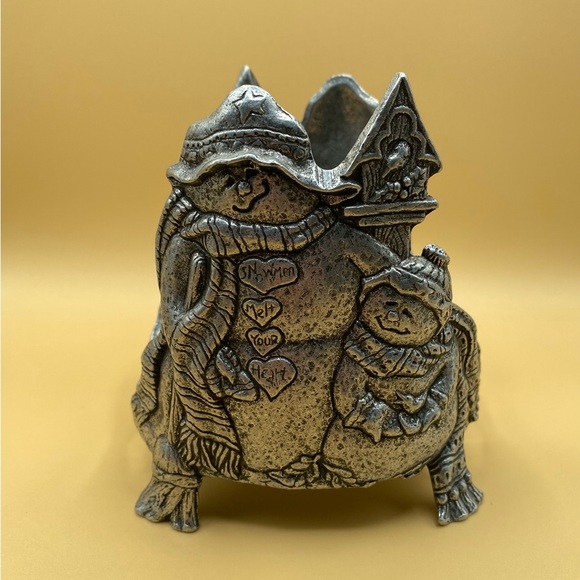 Wonderful Snowmen Melt Your Heart Three Wick Candle Holder 5” Tall X 4 1/4” Wide - Picture 5 of 11